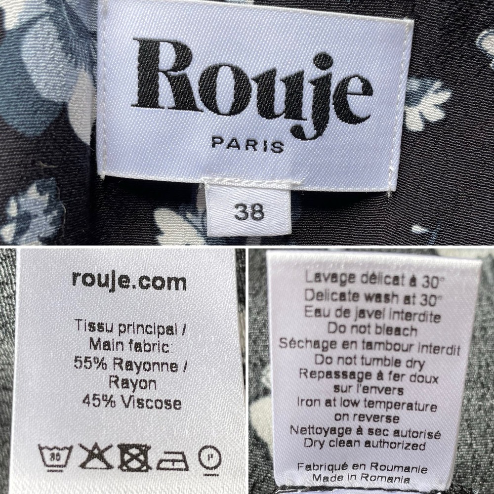 Rouje Paris Jose Floral Blouse Tops Navy Blue White Size 38 US 6 - Picture 4 of 7